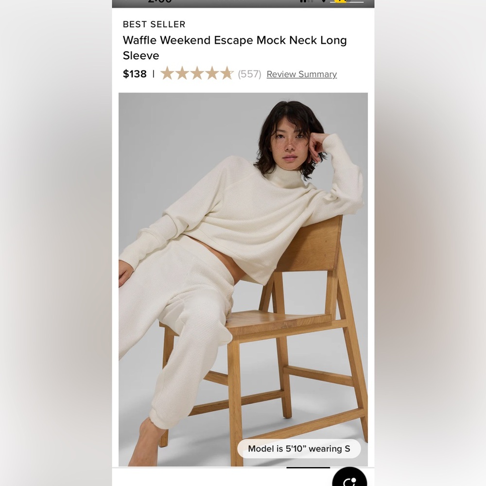 ALO Yoga Waffle Weekend Escape Mock Neck Long Sleeve